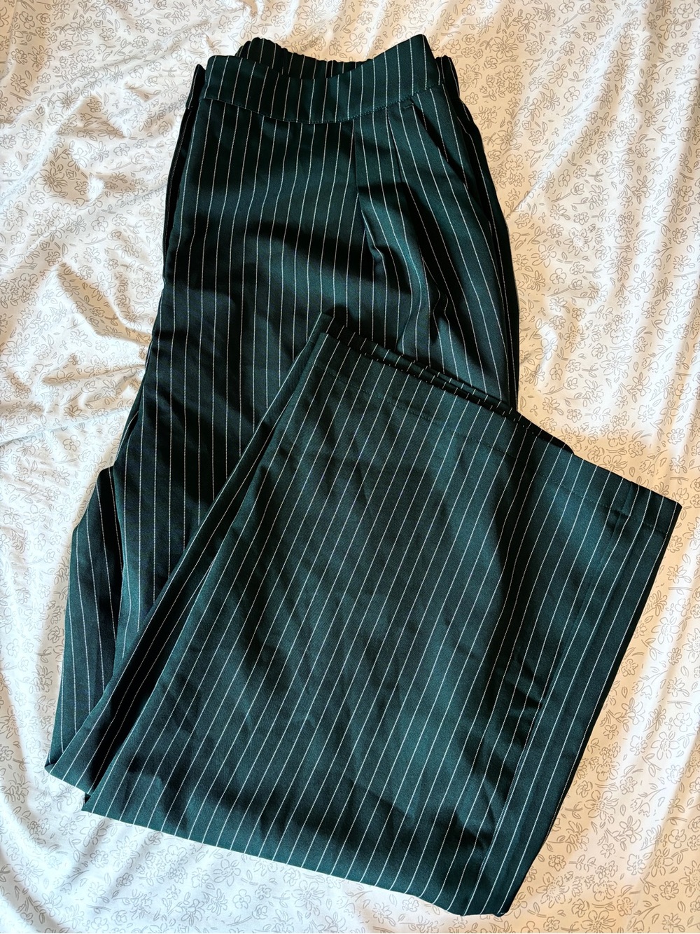 Halara Dark Green Pinstripe Wide Leg Trousers - Picture 4 of 4